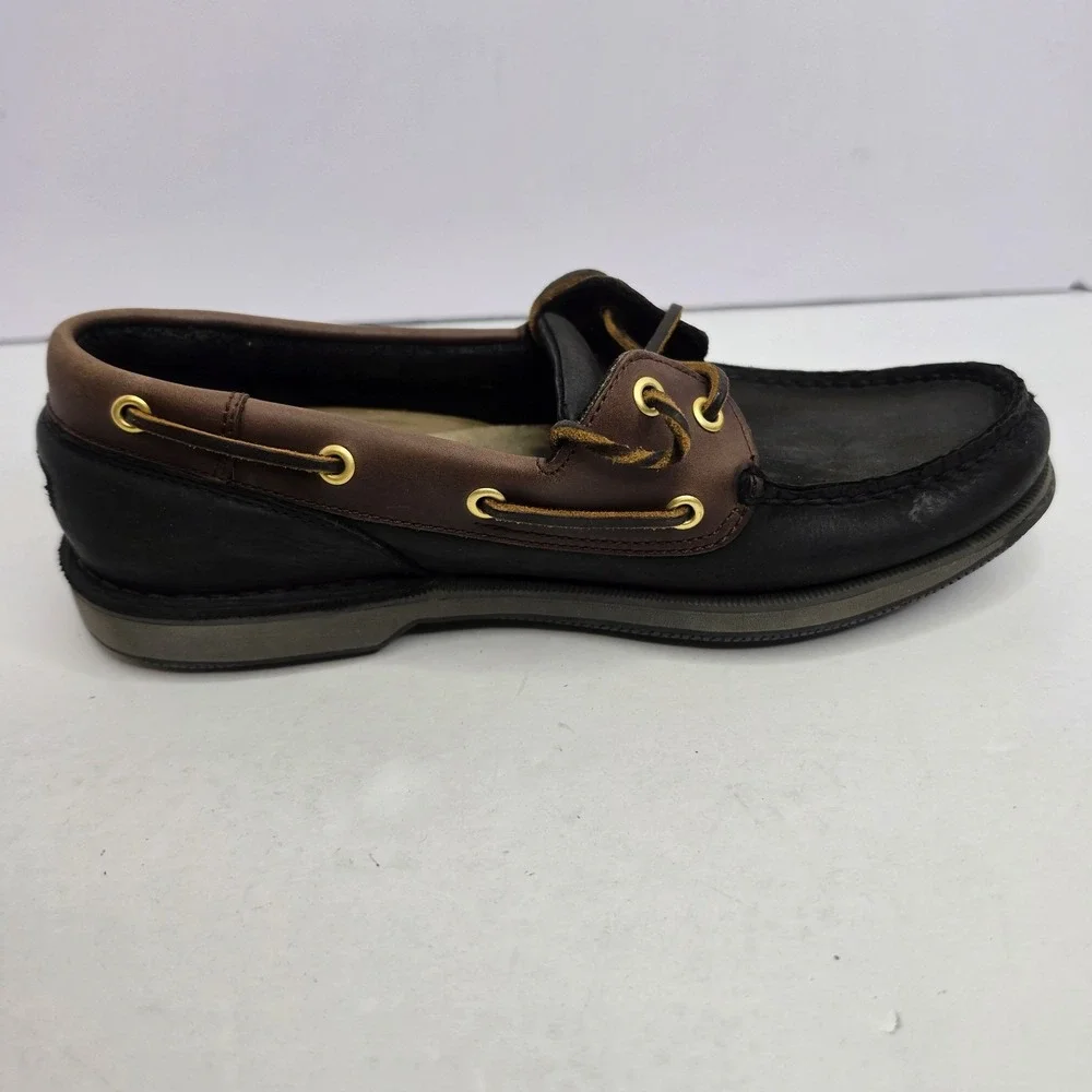 Rockport Men's Boat Shoes Leather Upper  Size 8.5W Brown And Black Toe Closurer